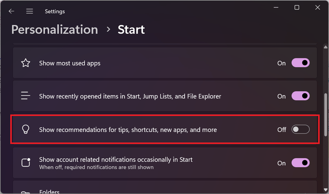 How to quickly disable ads in Windows 11's Start Menu