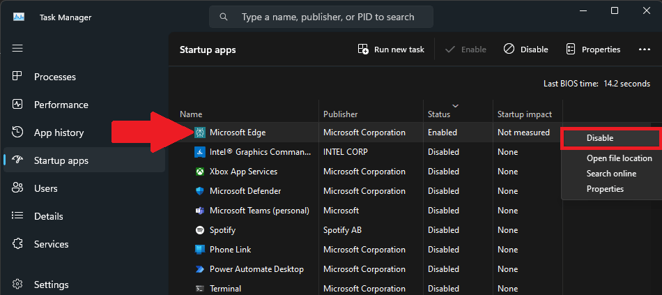 stop microsoft edge from opening automatically on startup