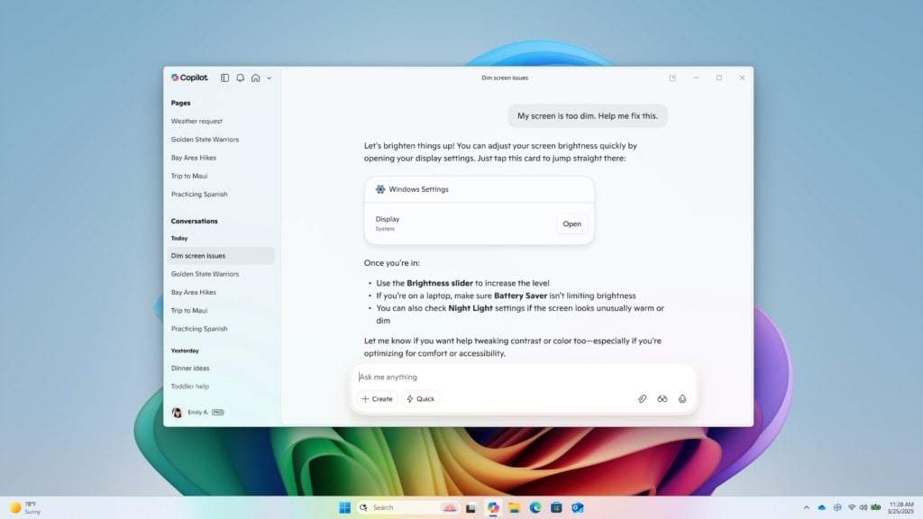 Copilot on Windows 11 adds one‑click links to Settings for Insiders